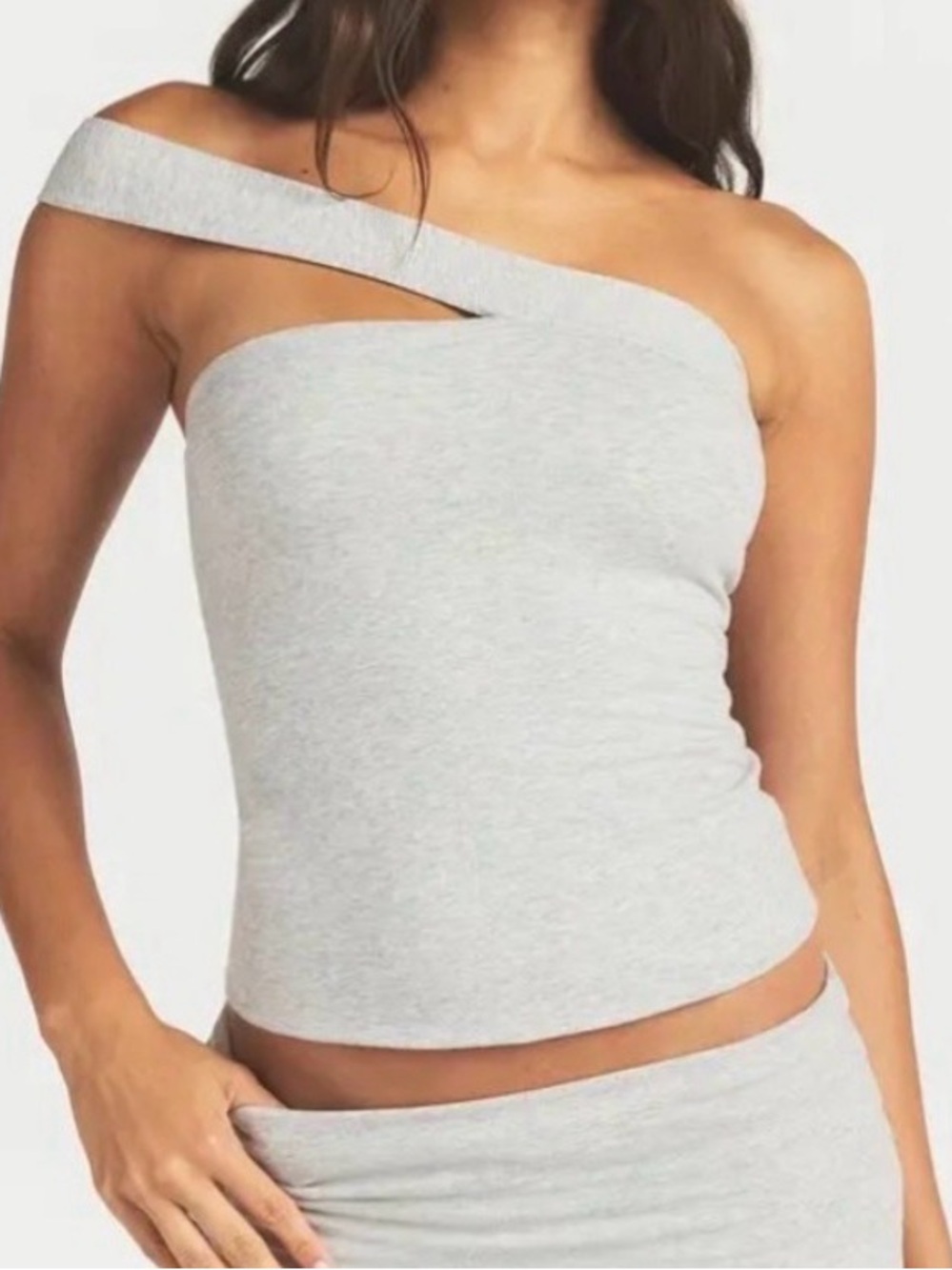 ✨SKIMS Cotton Jersey Asymmetrical Top | Light Heather Grey | Sz M | NWT 🏷️